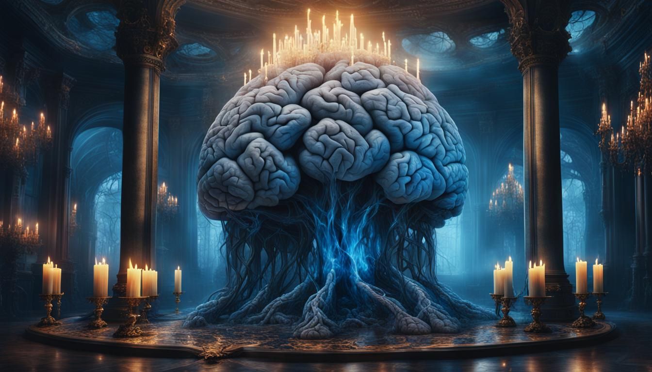 Surreal Brain Candle with Blue Flame