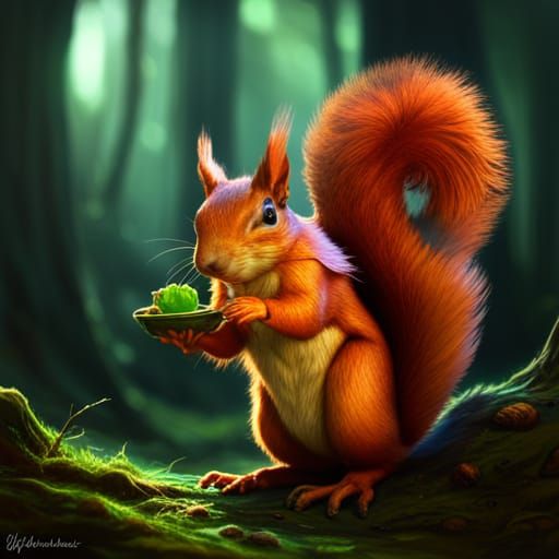 Hyperdetailed Brown Squirrel in Dark Fantasy Style