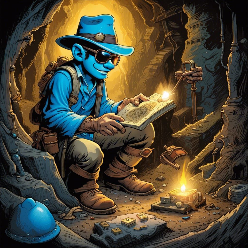 Smurf as Indiana Jones Finds Treasure