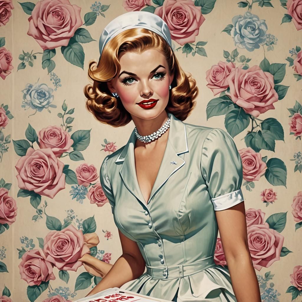 Vintage Pin-Up Stepford Wife Illustration