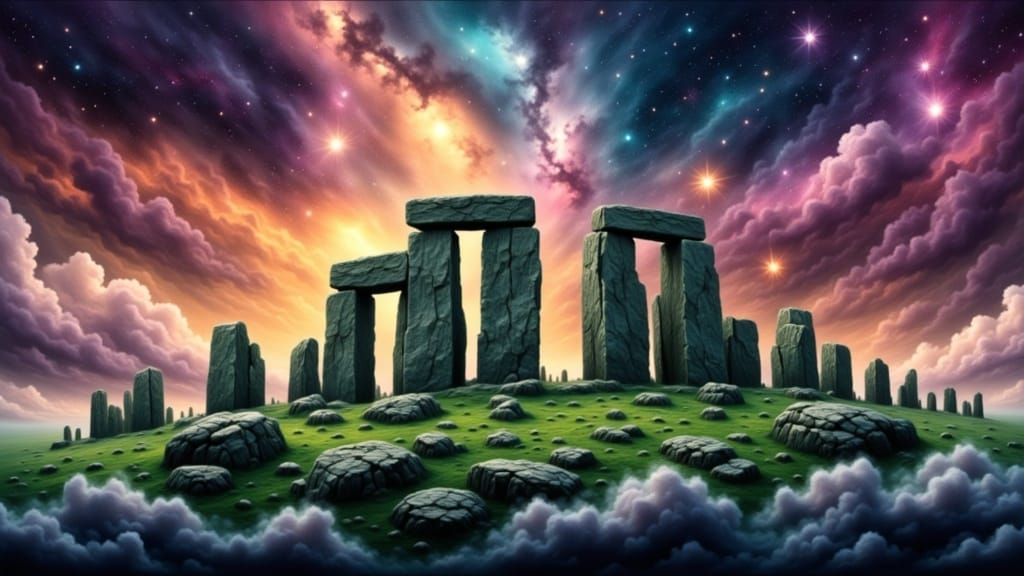 Surreal Stonehenge in Cosmic Nebula Digital Art