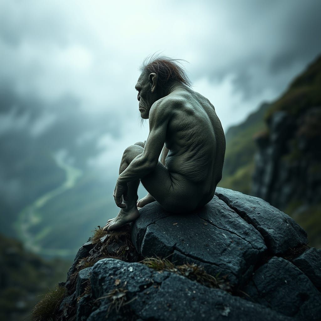 Despondent Troll Gazing Over Misty Valley
