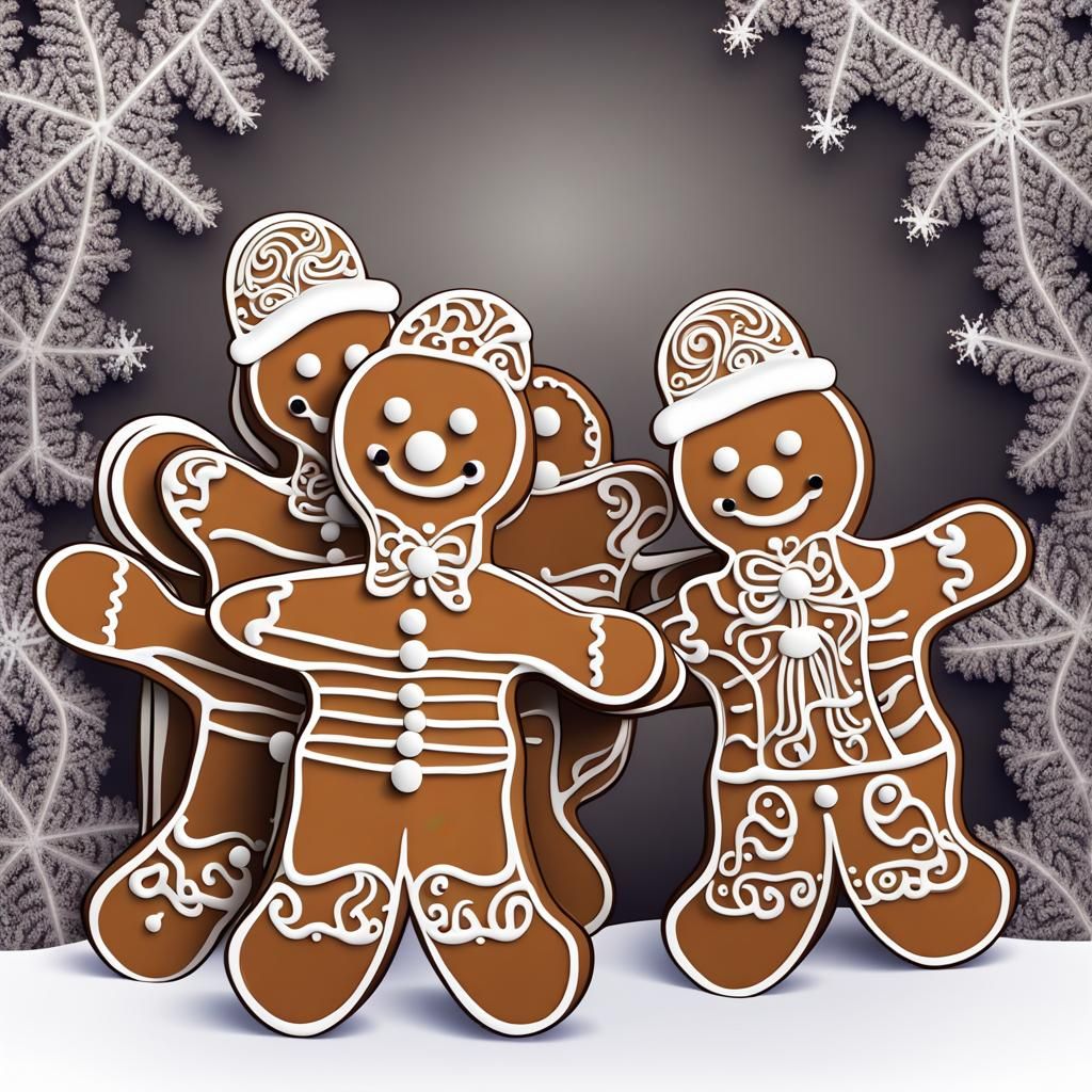 Gingerbread Men Caroling at Christmas: Abstract Vector Art