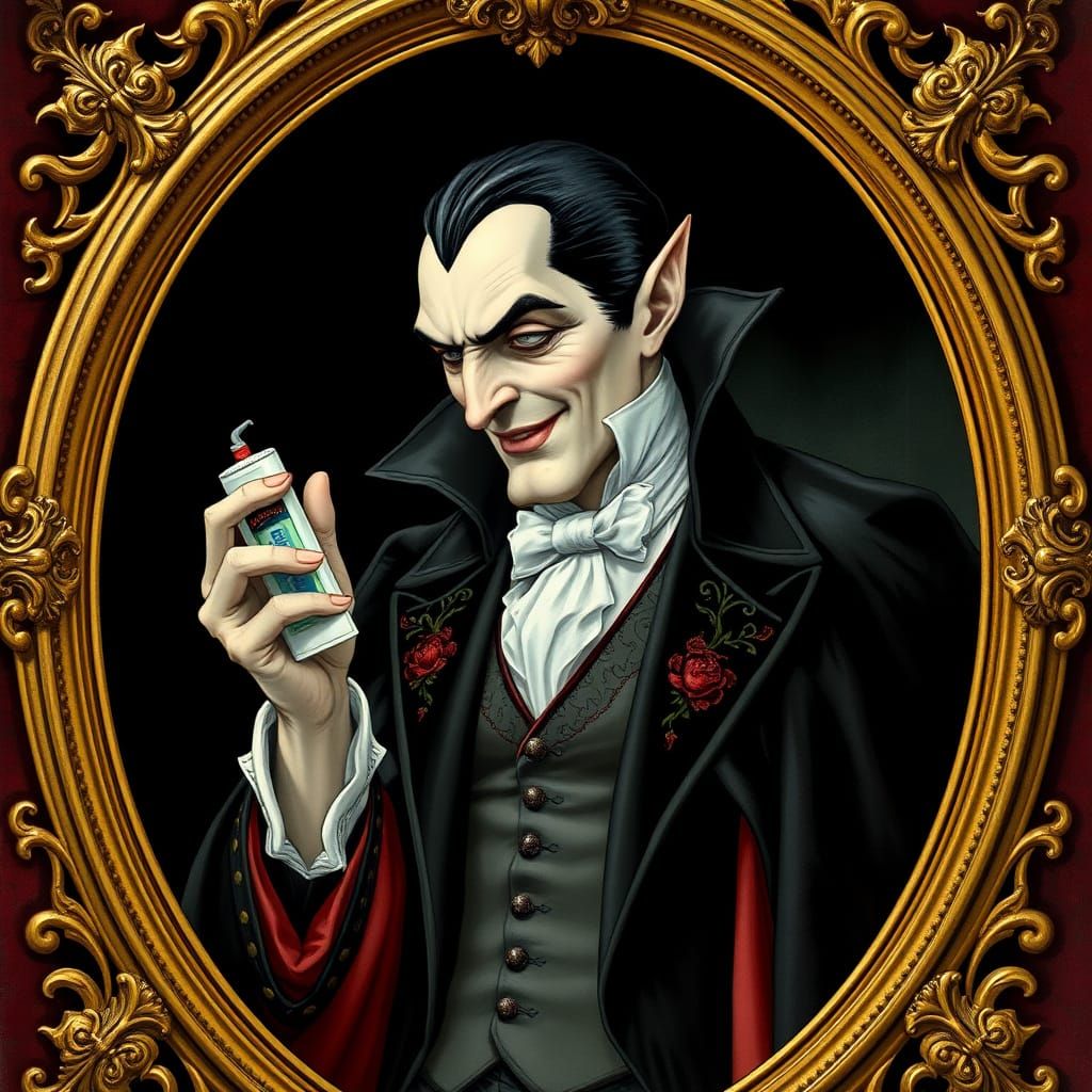 Regal Dracula Adorns Himself with Toothpaste, in a Victorian...