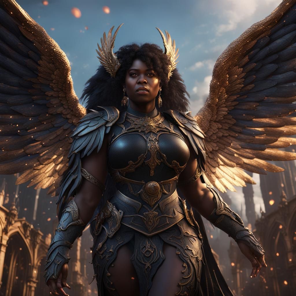 Fantasy Black Elf Angel with Wings