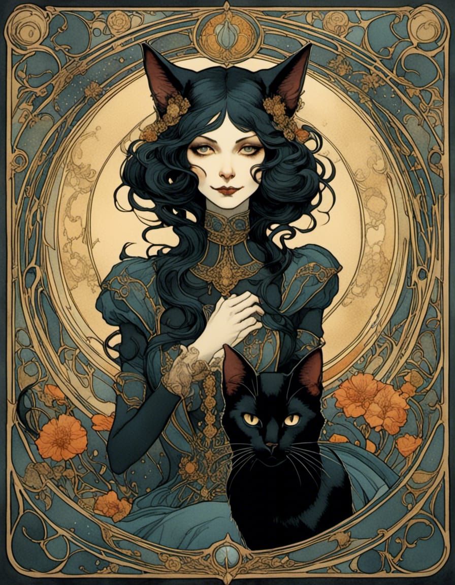 Art Nouveau Black Cat Tarot Portrait