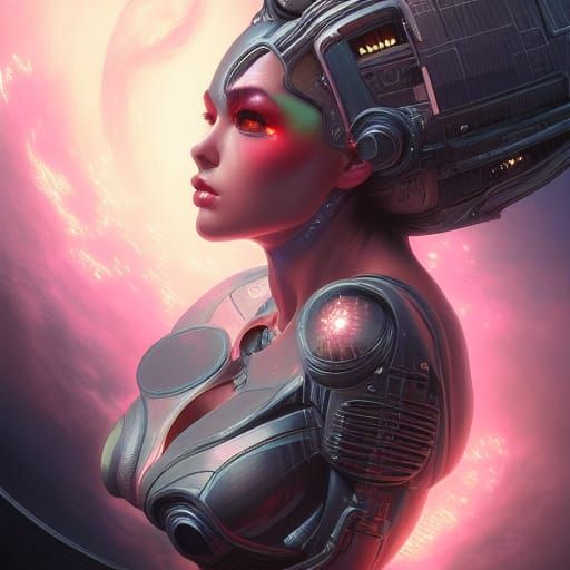 Spacecore Pin-Up Girl in Cyberpunk Style