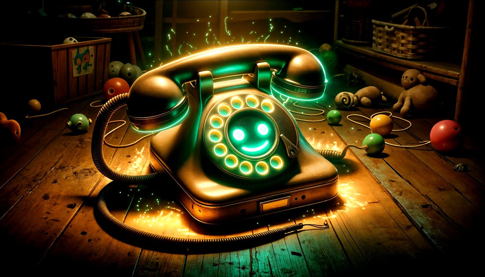 Animated Vintage Rotary Phone with Eerie Glow