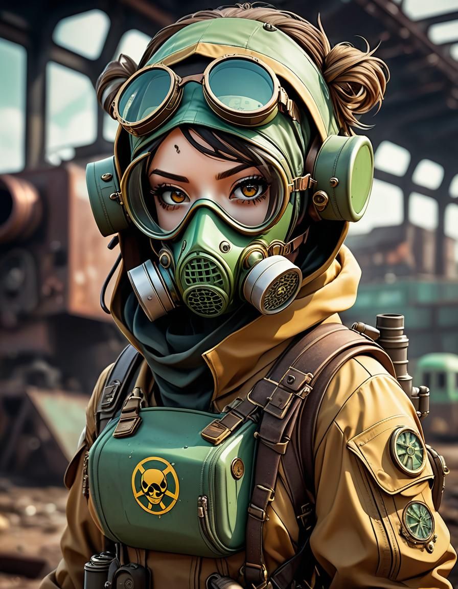 Post-Apocalyptic Steampunk Girl in Anime Style