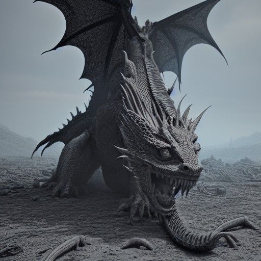 The dragon of ashes, standing in ash wasteland