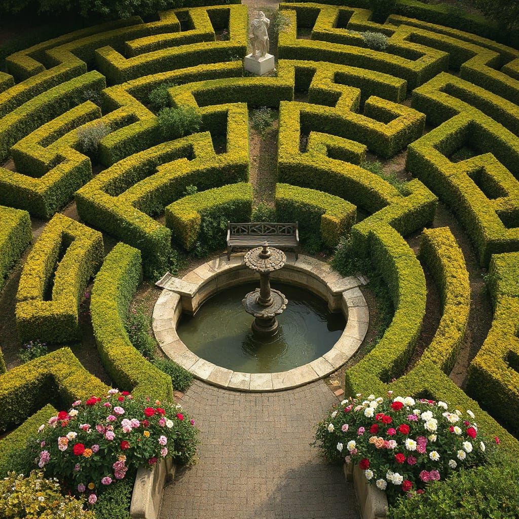 Renaissance Garden Labyrinth with Serene Bench