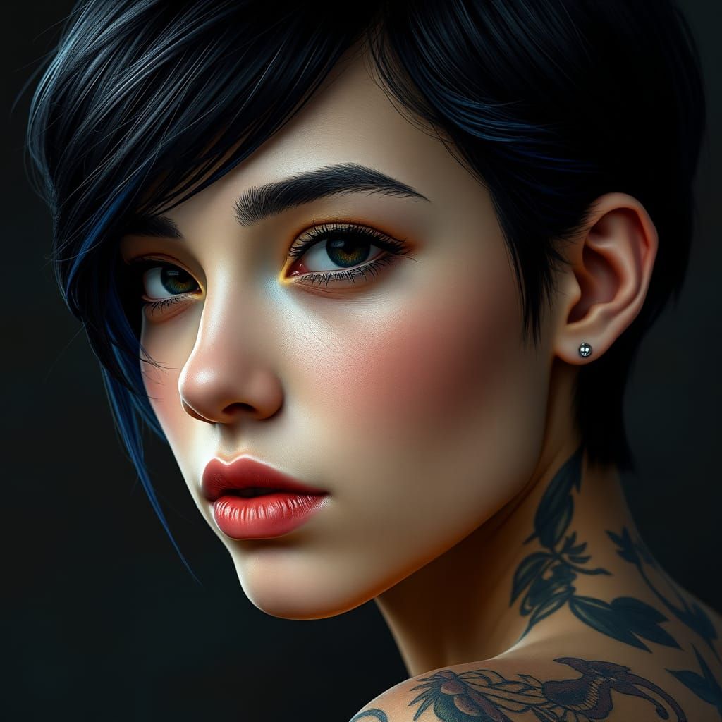 Detailed Portrait with Art Nouveau and Fantasy Elements