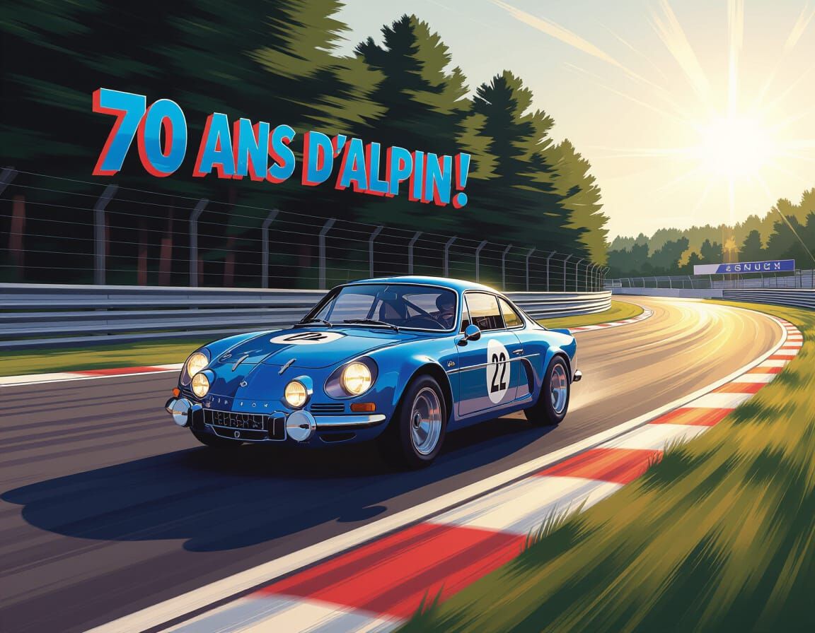 1972 Alpine A110 Speeds at Le Mans in Comic Style