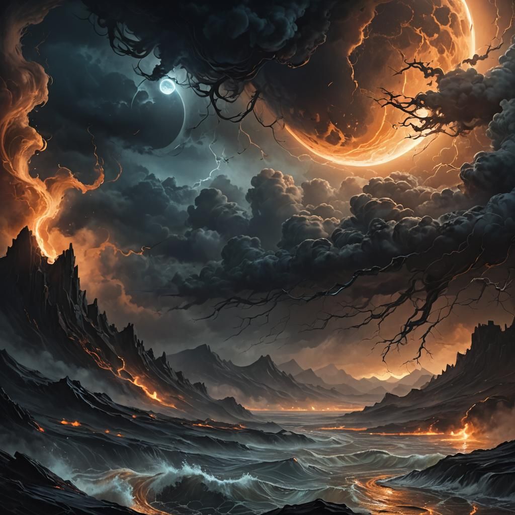 Ominous Black Moon Rises Over Dark Fantasy Landscape