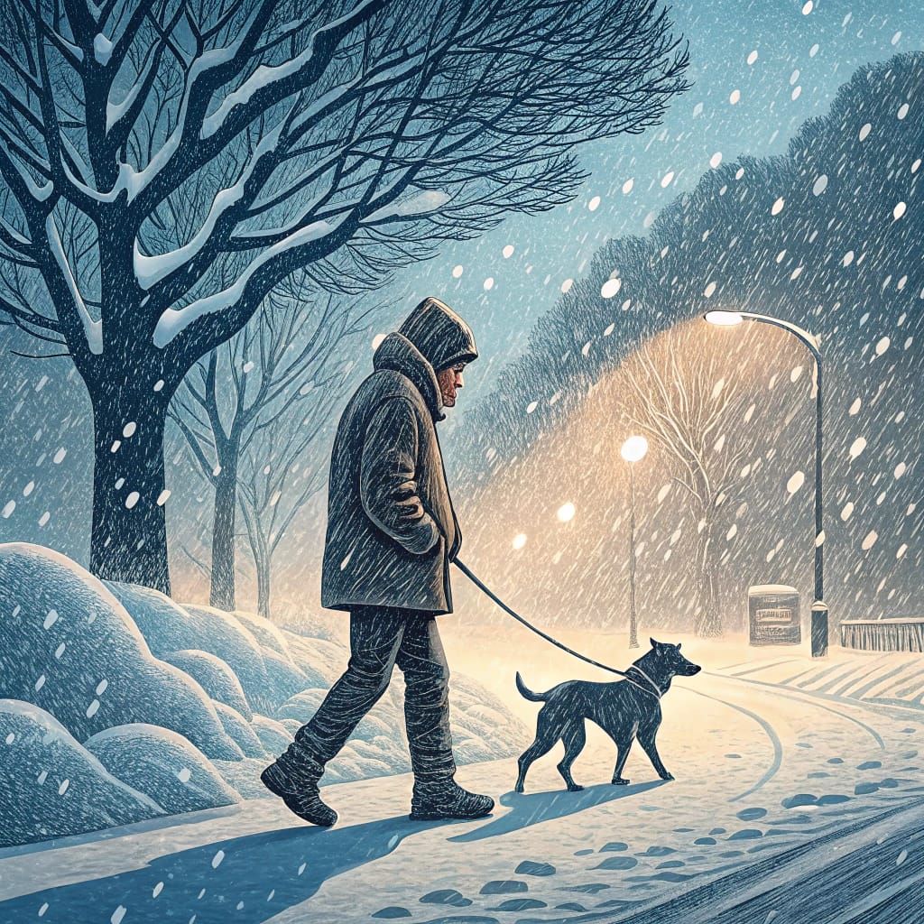 Winter Walk in Snowy Whiteout