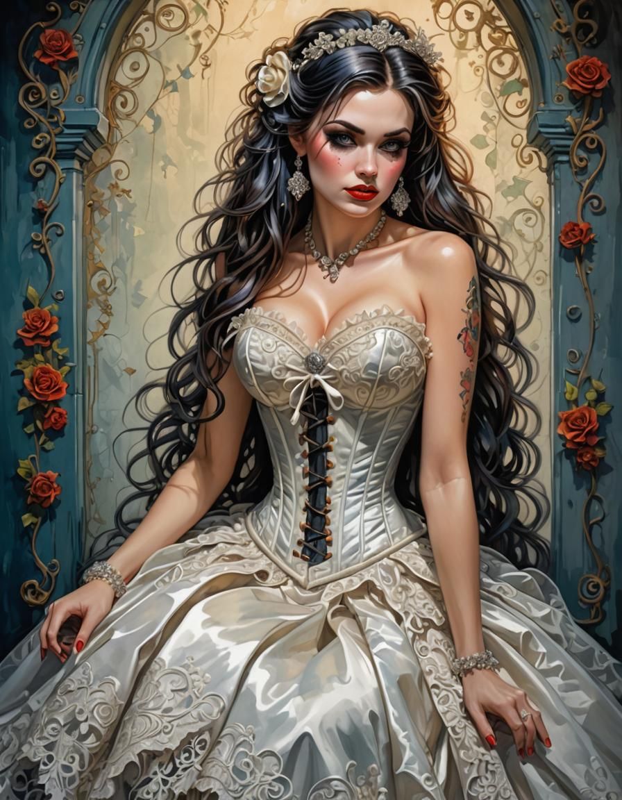Bridal Pinup Illustration in a Dark Fantasy Style