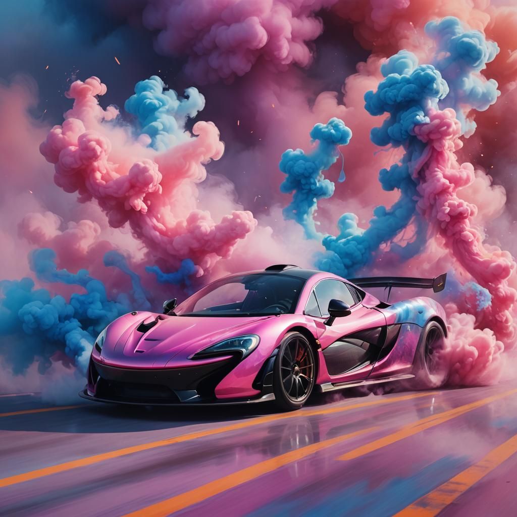 Pink McLaren P1 Races Through Blue Smoke