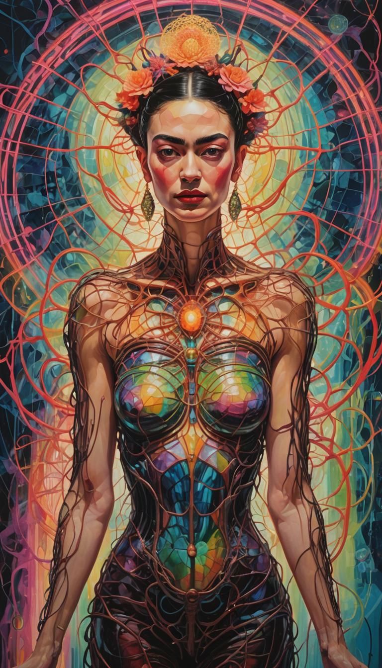 Surrealist Futurism: Alien Vitruvian Human in Neon Light