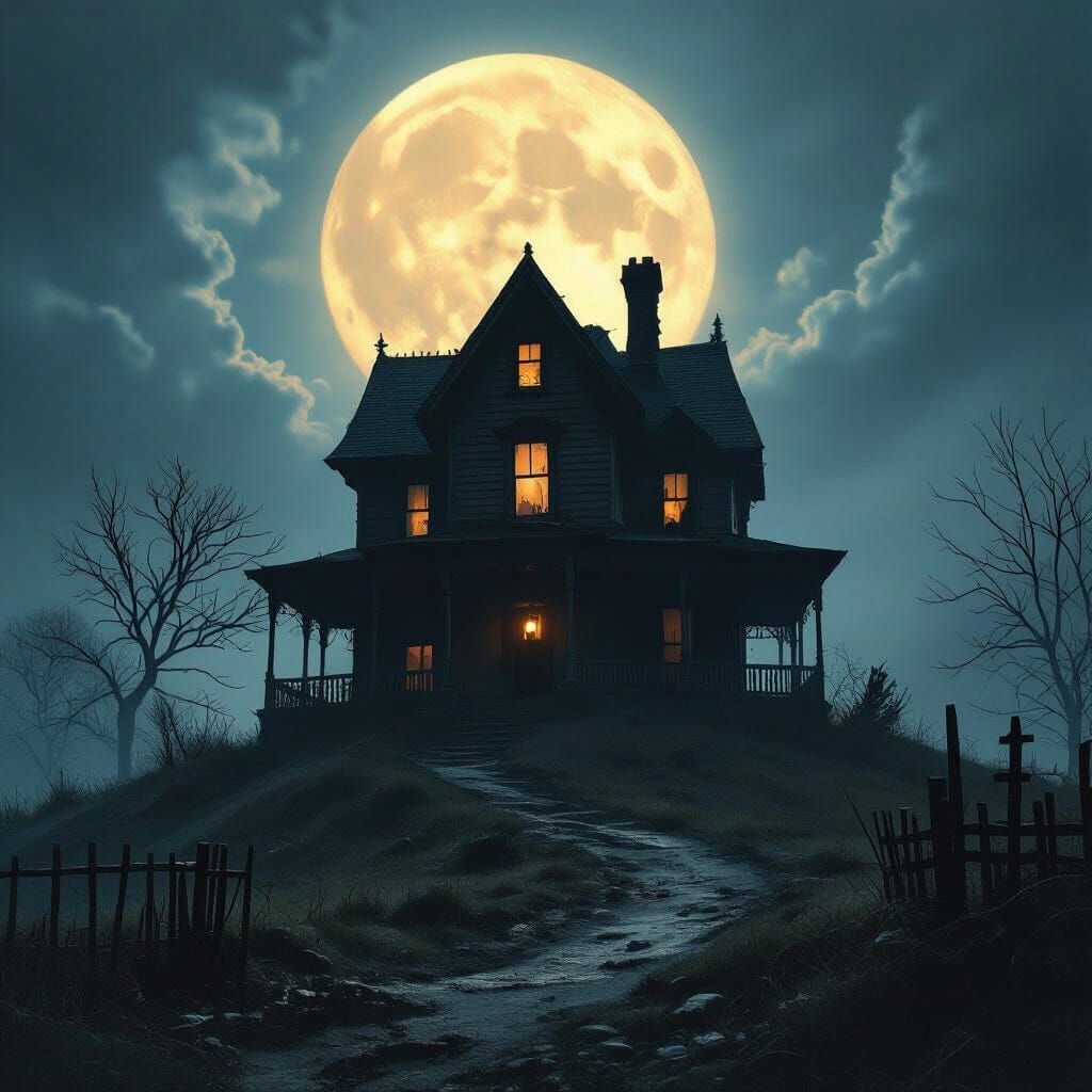 Sinister Haunted House Game Cover in Atmospheric Style