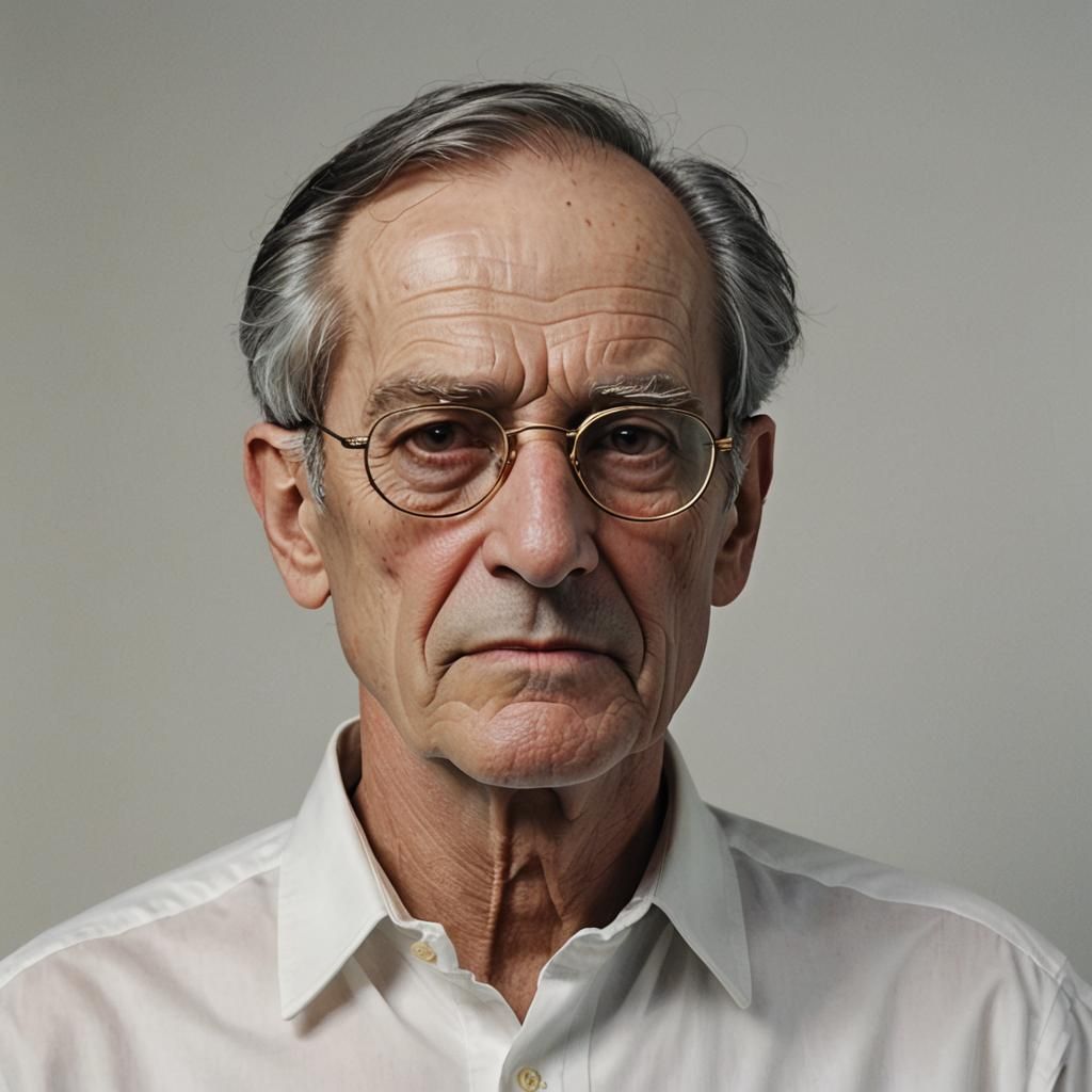 A close up hyperrealistic picture of a thin faced man about ...