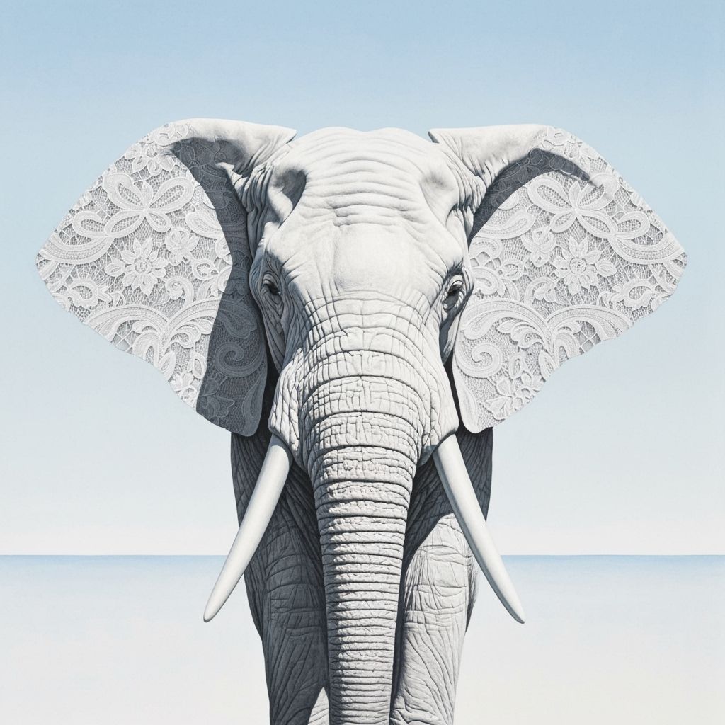 Lace Elephant Portrait in Watercolor Style