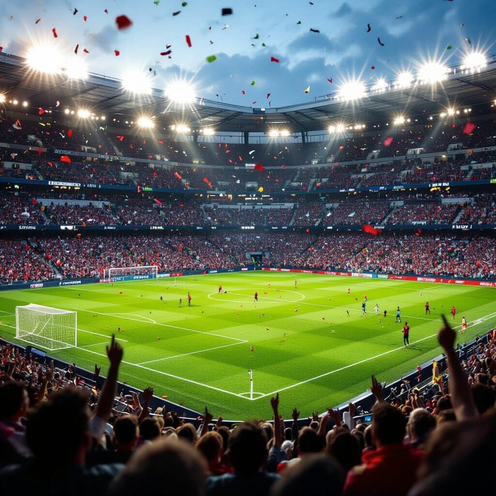 Vibrant Soccer Stadium with Cheering Fans