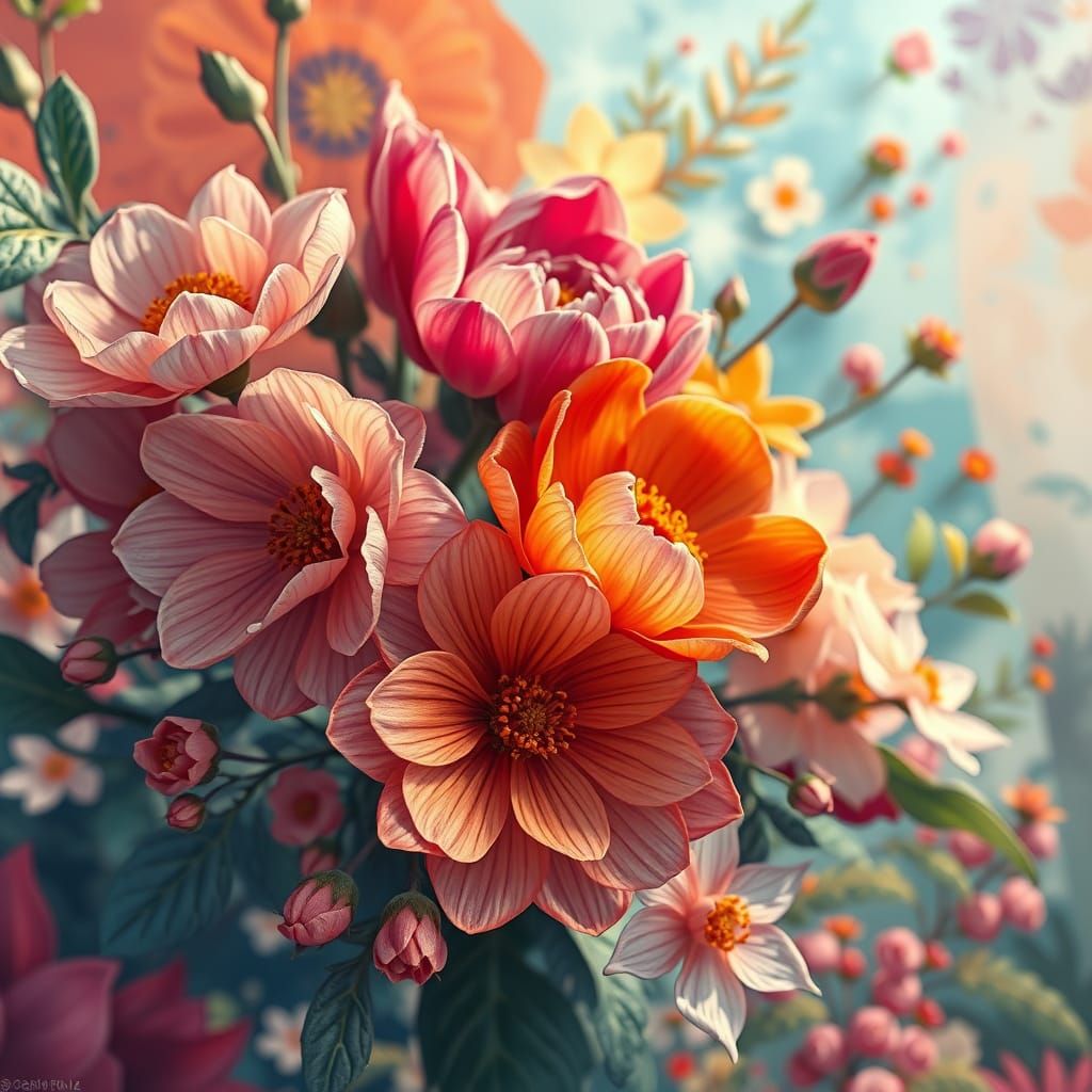 Vibrant Floral Fantasy in Cel-Shaded Anime Style