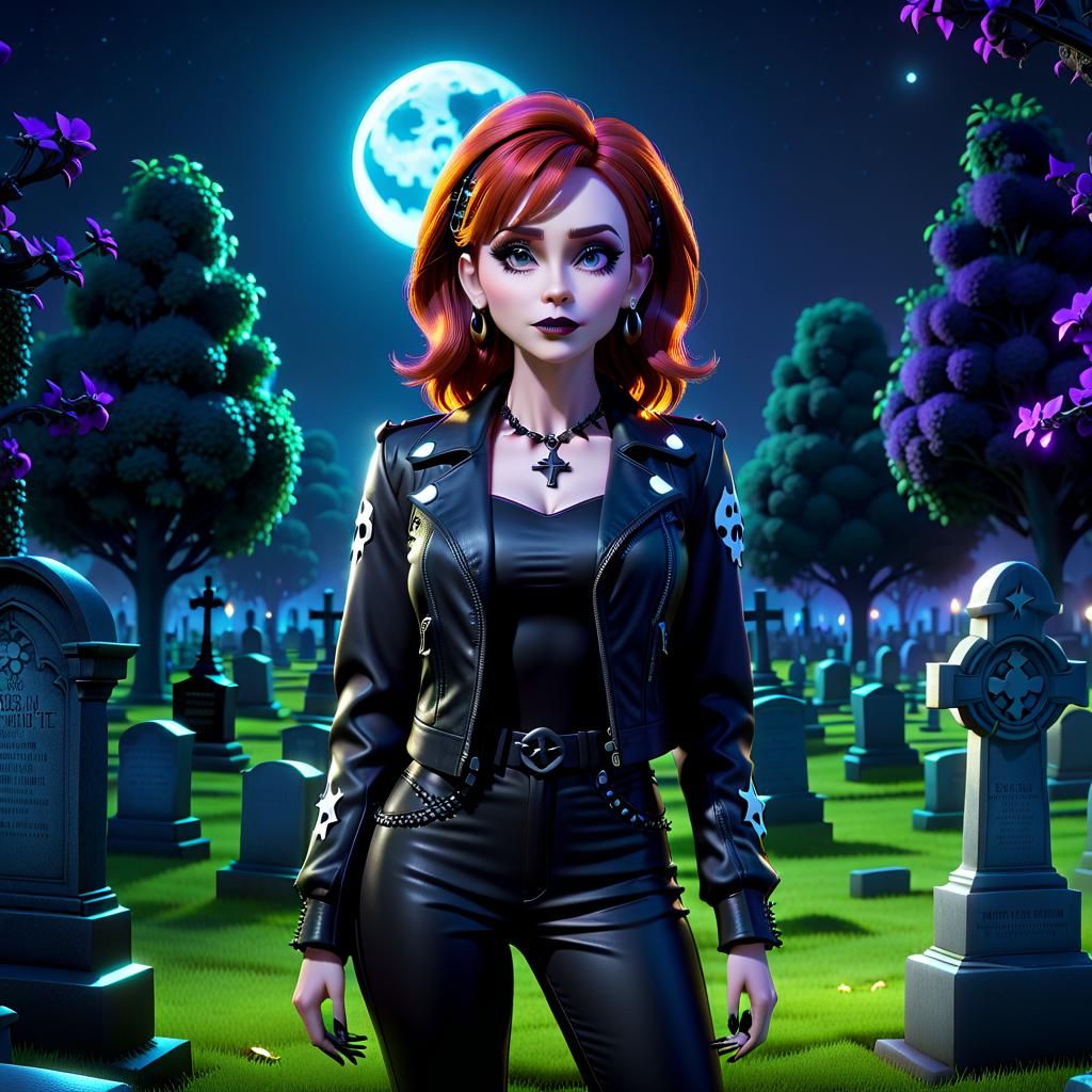 Goth Girl Portrait in Cemetery, 3D Digital Art