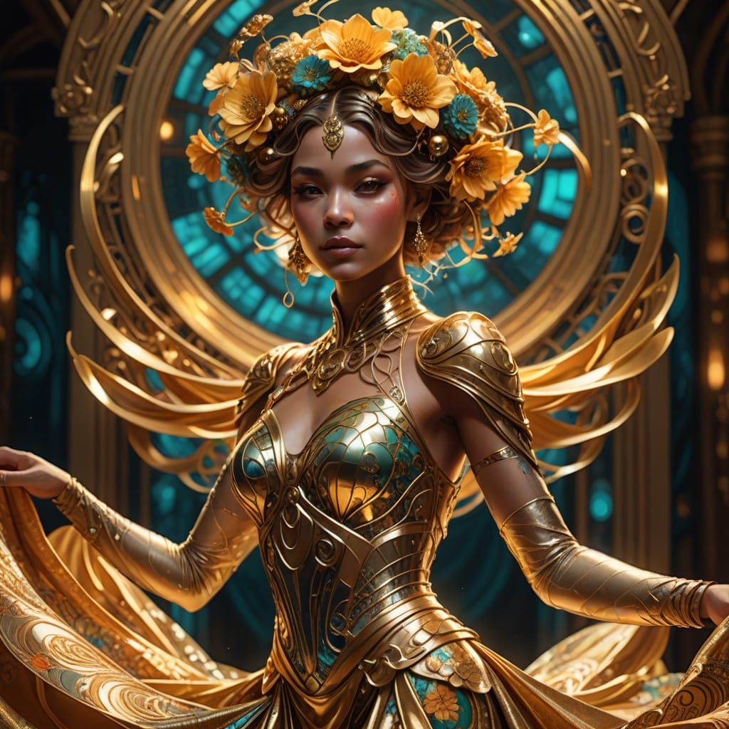 Ethereal Dancer in Golden Splendor