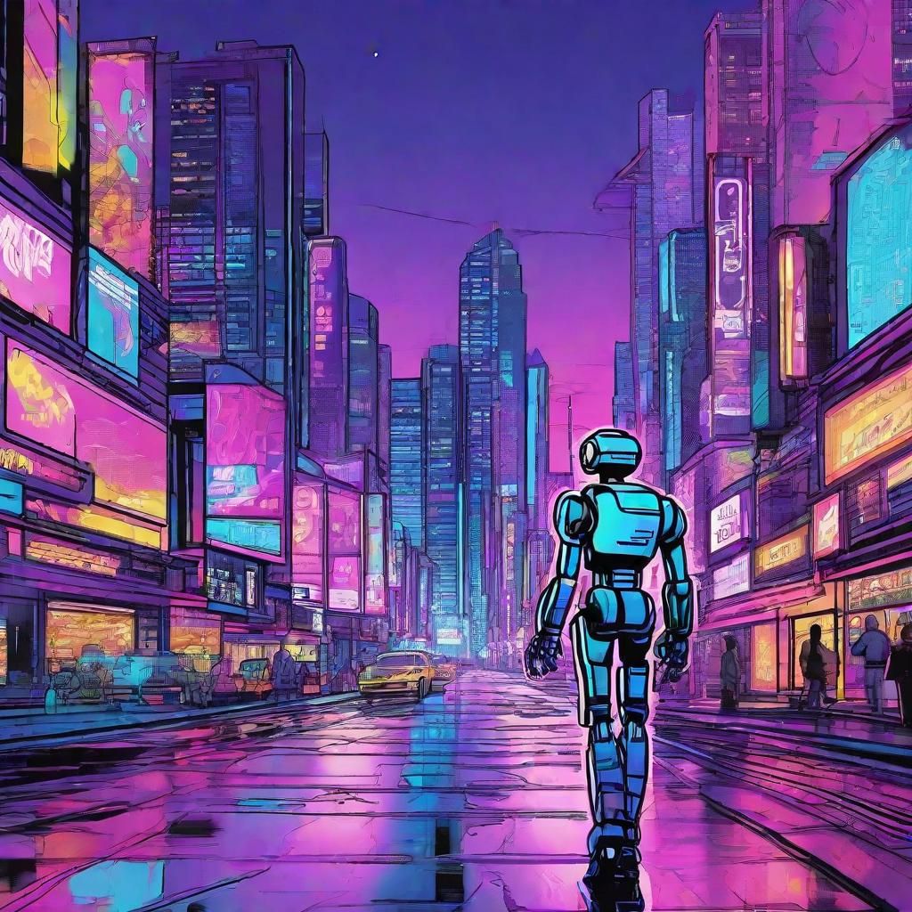 Futuristic Robot in Neon City: Ben 10 Style