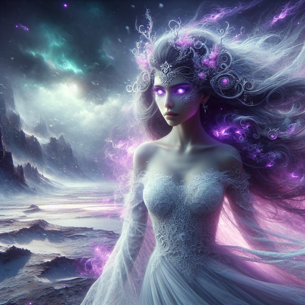 Mysterious Woman in Frozen Wasteland, Digital Matte Painting