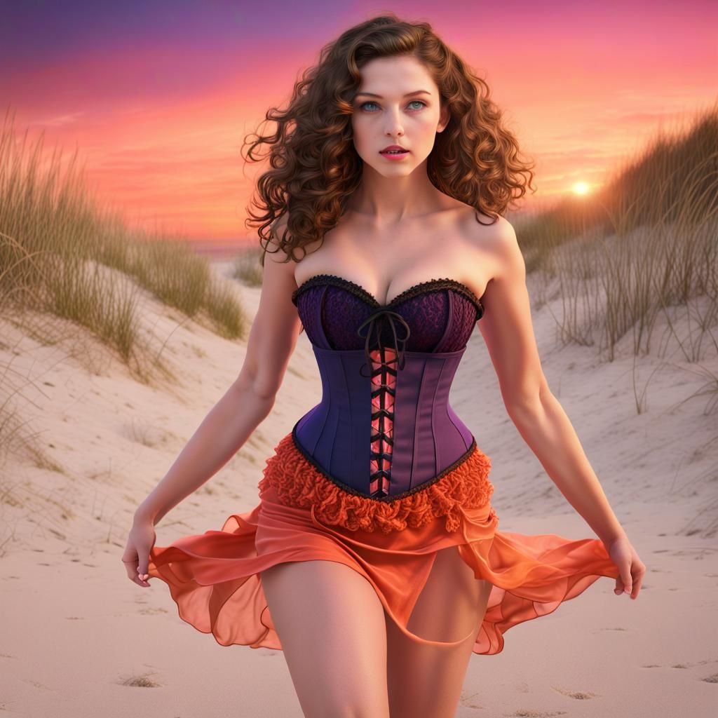 Summer Witch on Beach at Sunset: Fantasy Concept Art