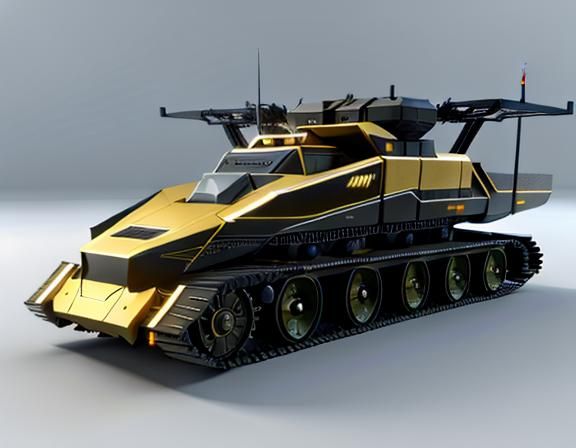 Futuristic Gold Armored Vehicle in Sci-Fi Style