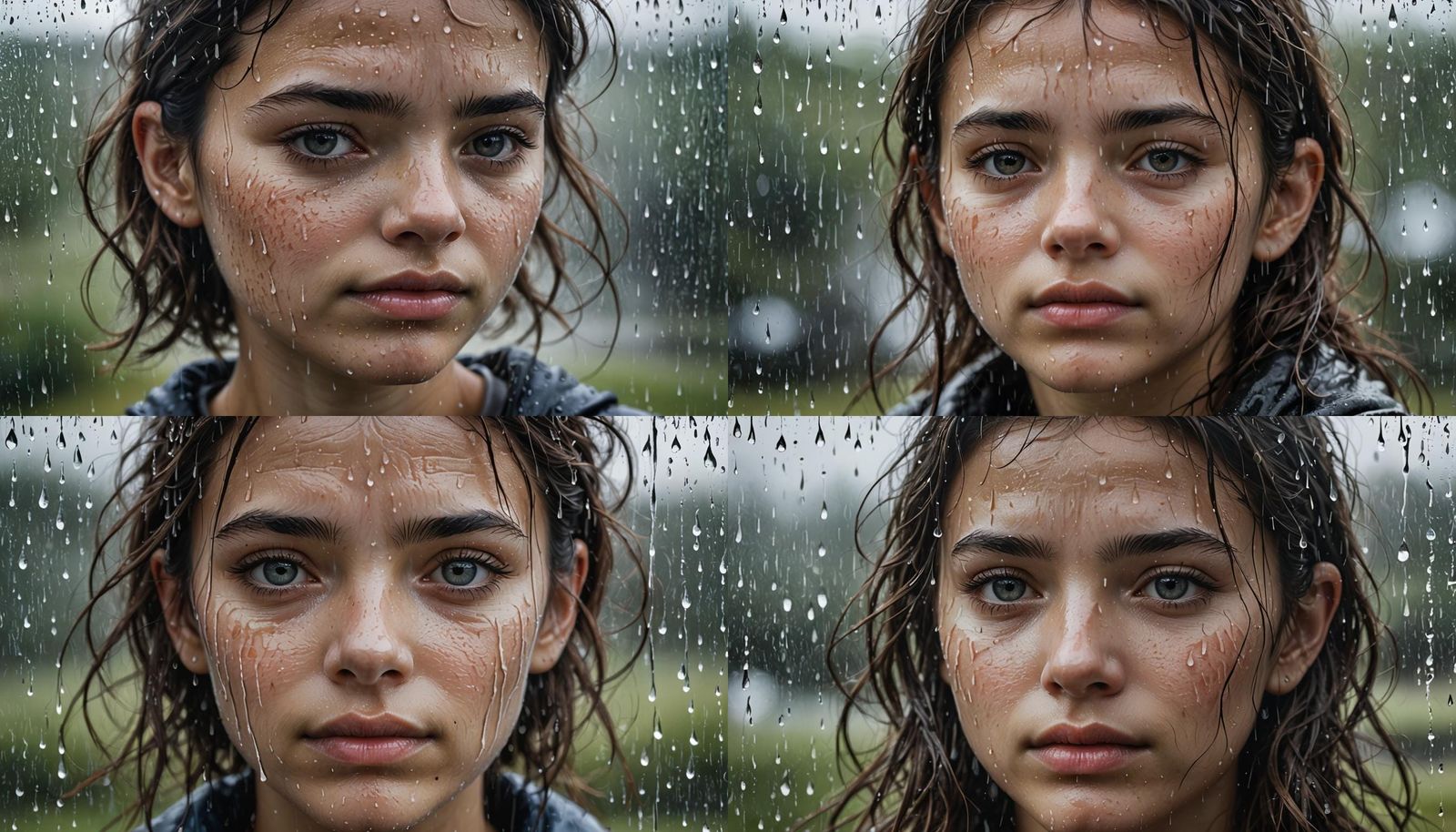 Raindrop Girl: Delicate Face on Window in 3D Anime Art