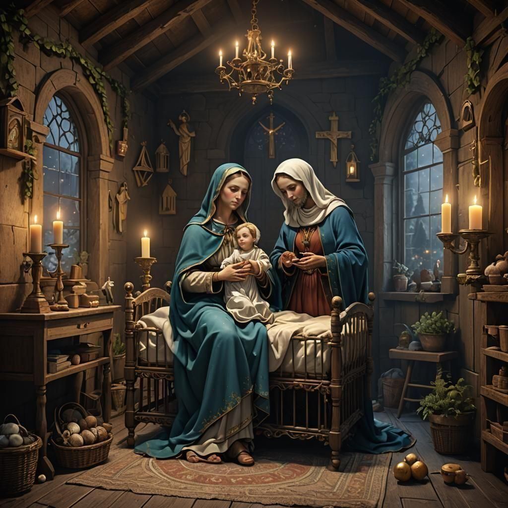 Virgin Mary as Child: Detailed Matte Painting