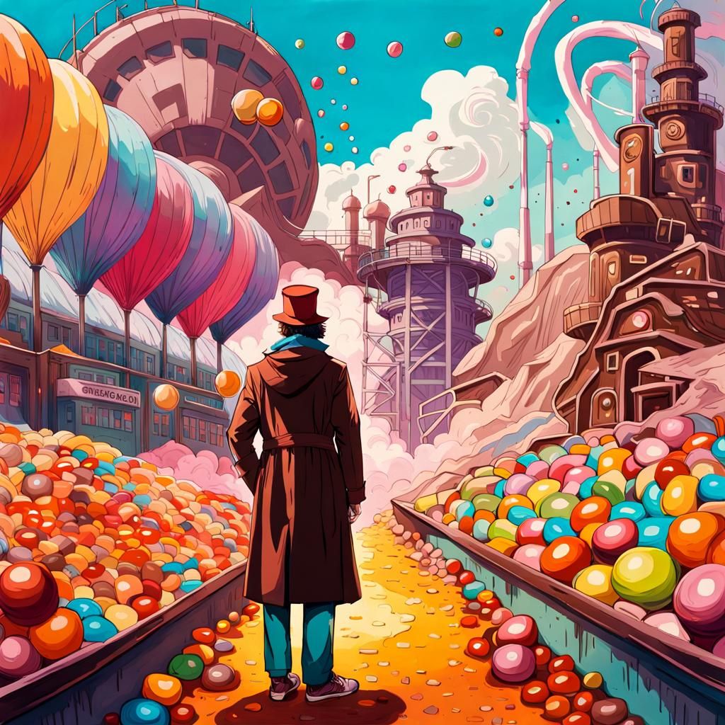 Willy Wonka in Colorful Candy Wonderland