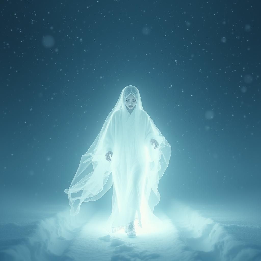 Eerie Ghost Portrait: Yuki Onna in a Snowstorm
