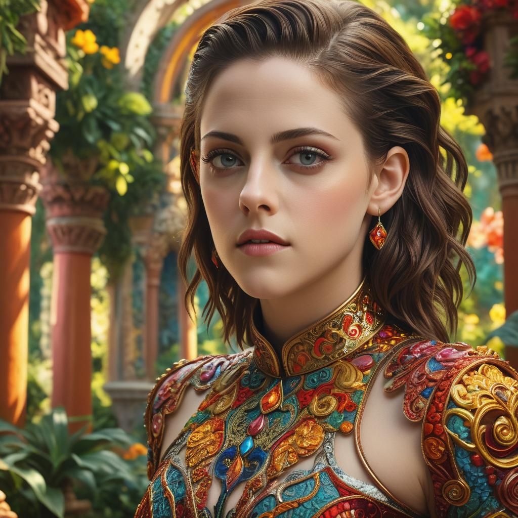 Kristen Stewart Portrait in Gaudi-Inspired Surrealism