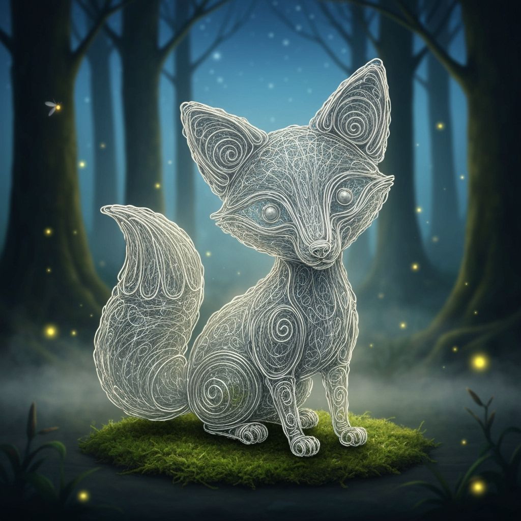 Silver Wire Fox Sculpture in Dreamy Forest Glade