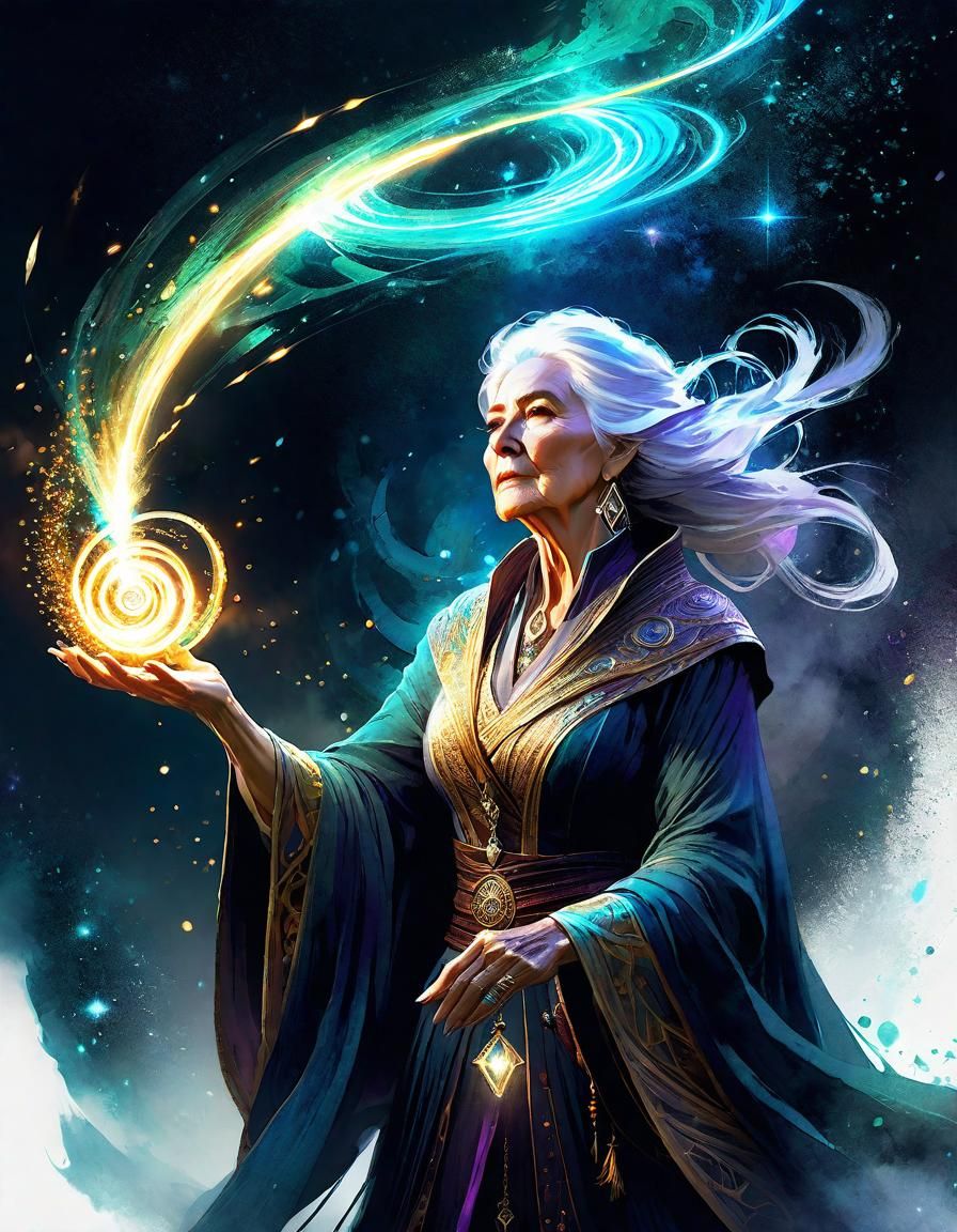 Wise Wizard Casting a Spell in Watercolor Style