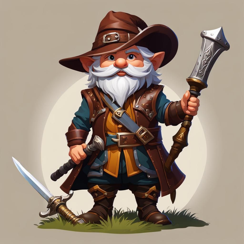 Gnomish Bard with Rapier Sword and Leather Armor