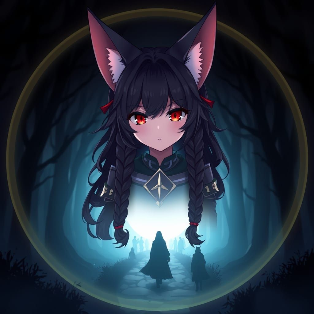Anime-Style Girl in Enchanted Forest Portal