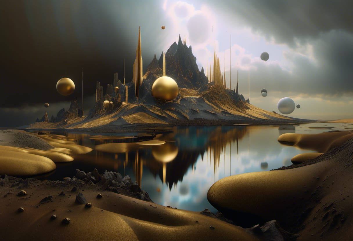 Golden Abstract Cycles: Hyperrealistic Matte Painting