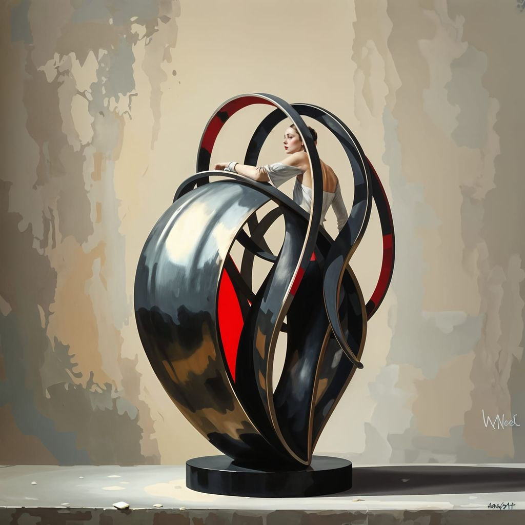 Surreal Metal Curves in Oil Painting Style