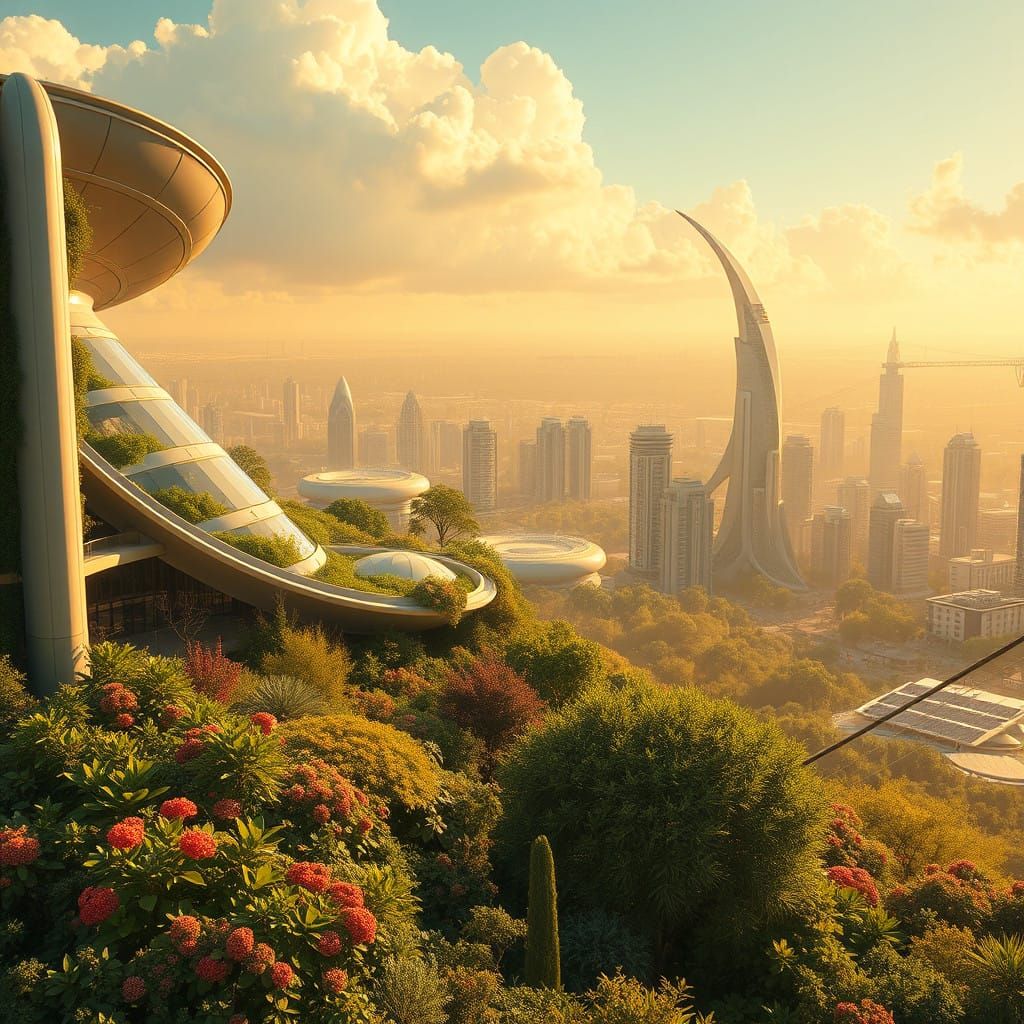 Solarpunk Cityscape Blooms with Sustainable Dreams