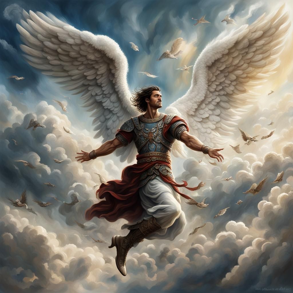 Soaring Angel with Scroll: Detailed Matte Painting