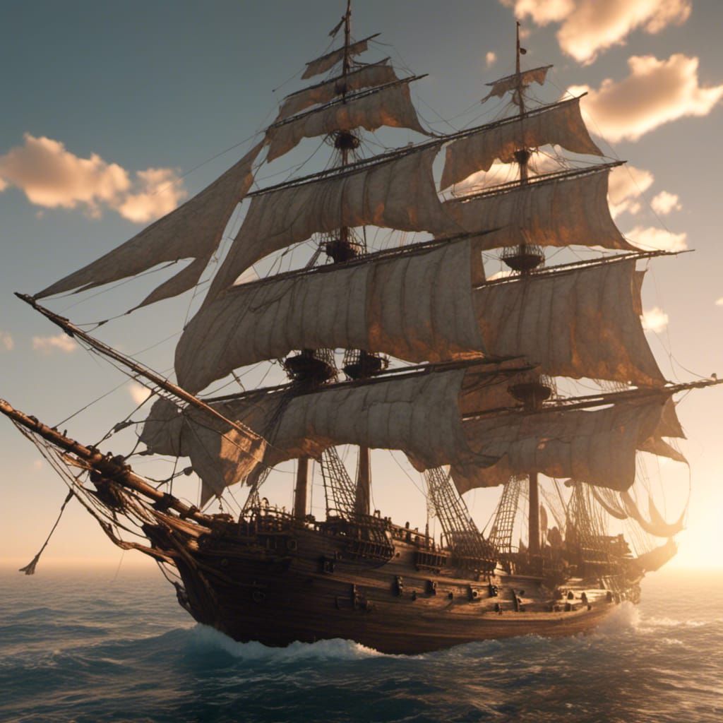 Realistic Ancient Pirate Clipper Ship in Hyperrealism