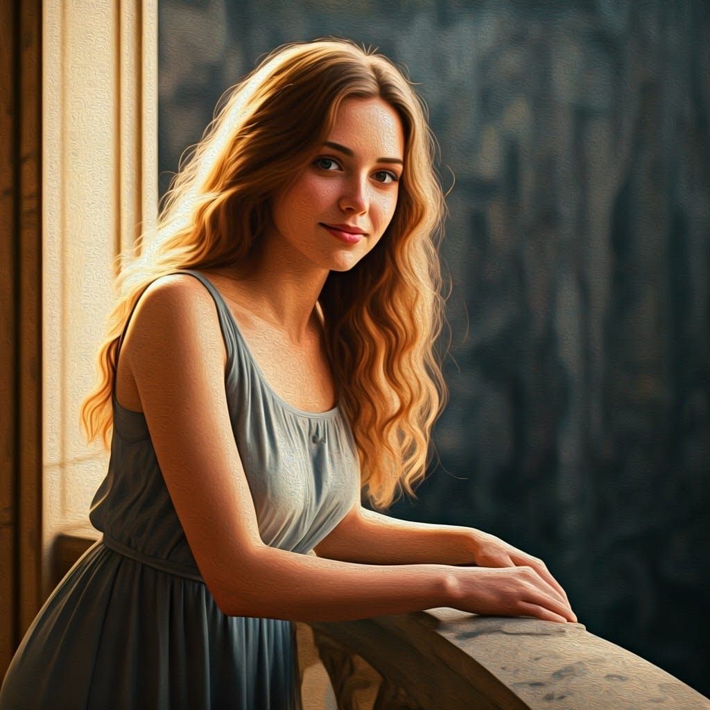 Woman on Balcony in Epic Impressionist Style