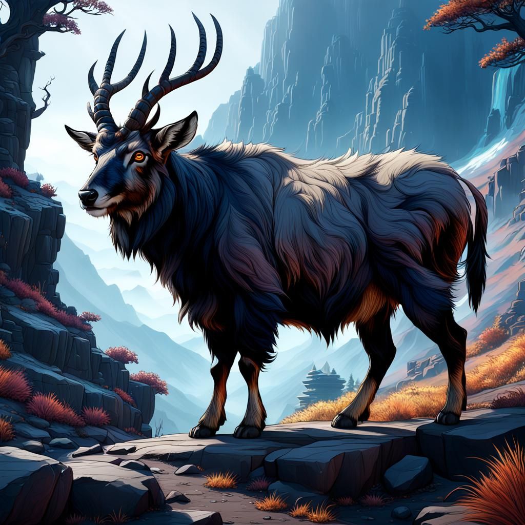 Detailed Matte Painting of a Himalayan Serow