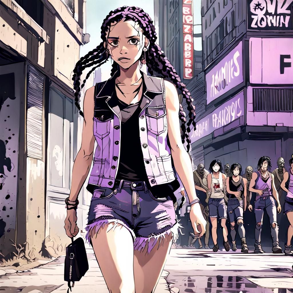 Actress Hiding from Zombies in Anime Style